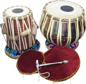 DevMusical Brass Engraved Dugga With Sheesham Wood Tabla